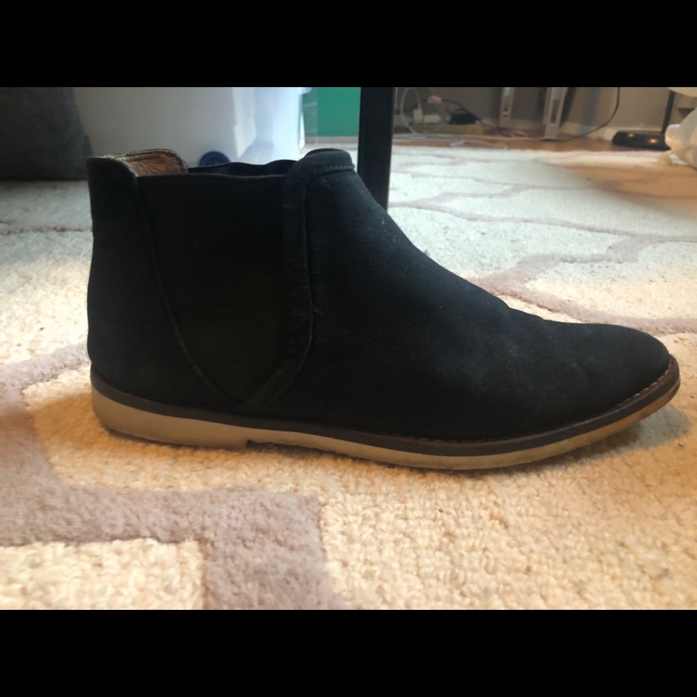JCREW black suede booties with white sole